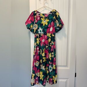 Umgee Floral Balloon Sleeve Midi Dress